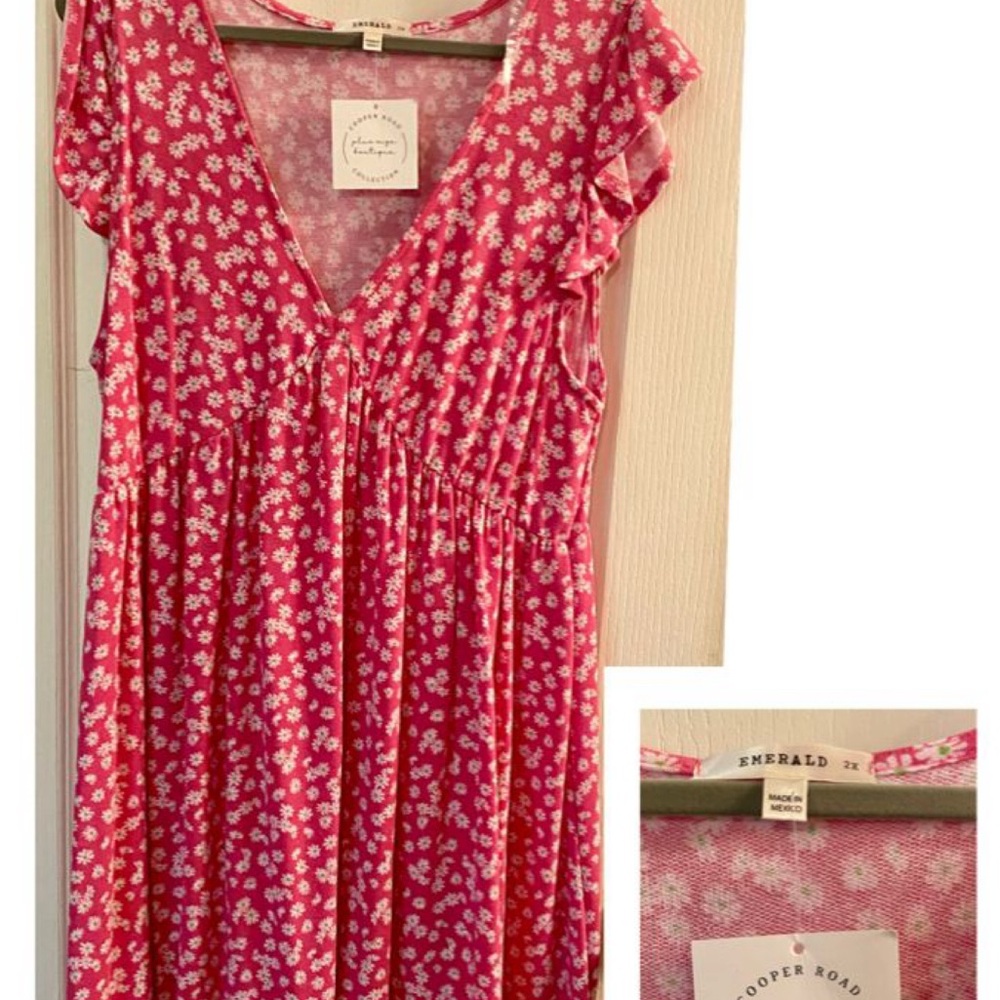 Pink and White Midi Sundress with Flutter Sleeves